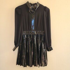 Elisabetta Franchi Collared High-shine Dress in Black Girls